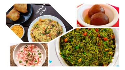 Samosa Chat,Hydrabadi Biriyani With Carrot Raytu And Gulabjamun